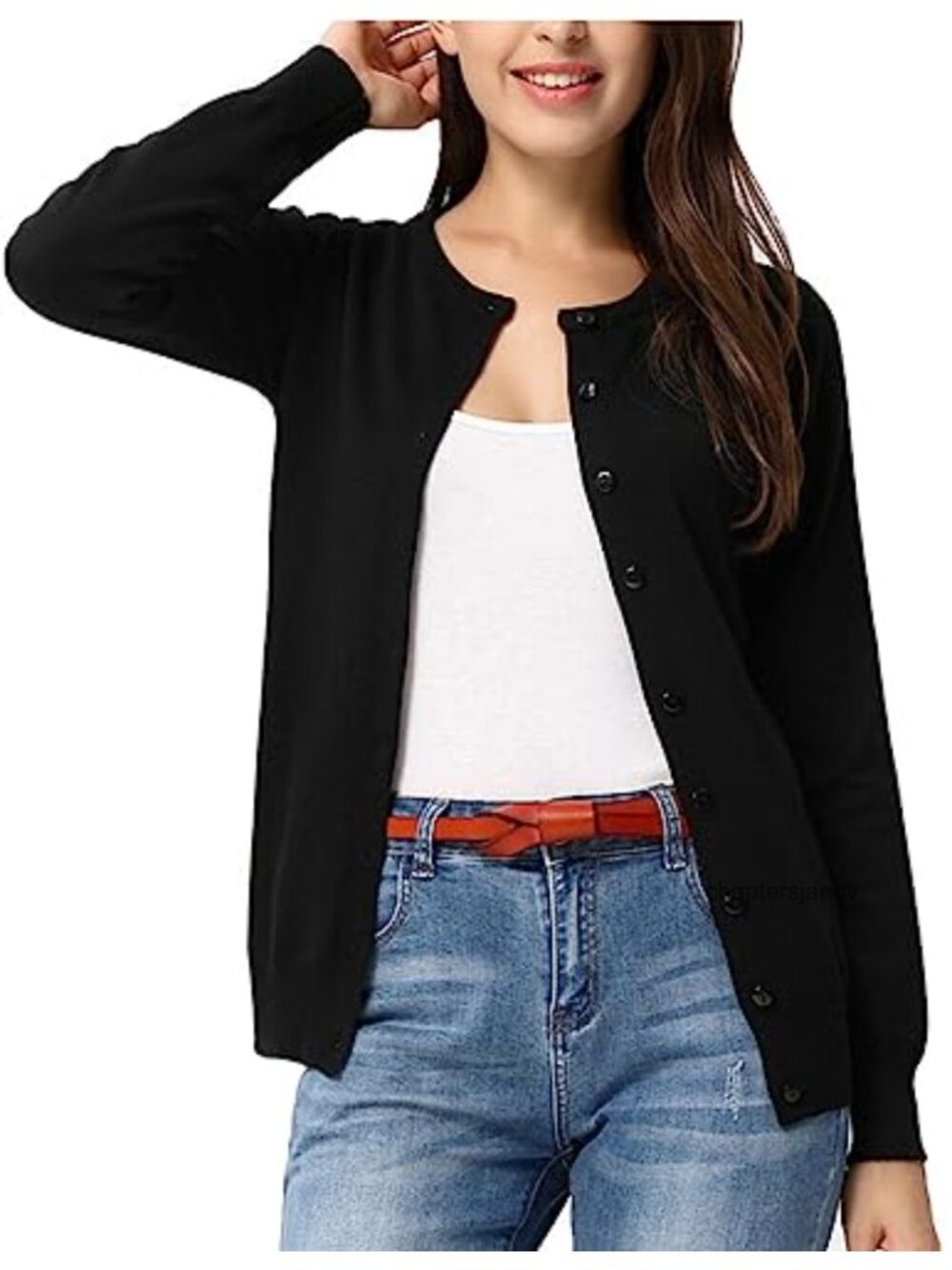 Lightweight Knit Button Down Cardigan Sweater Crew Neck Long Sleeve Slim Fit